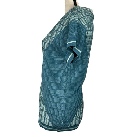 St. John Small Sweater Top Cap Sleeve Round Neck Stretch Julep/Patina Teal Green - Picture 6 of 9